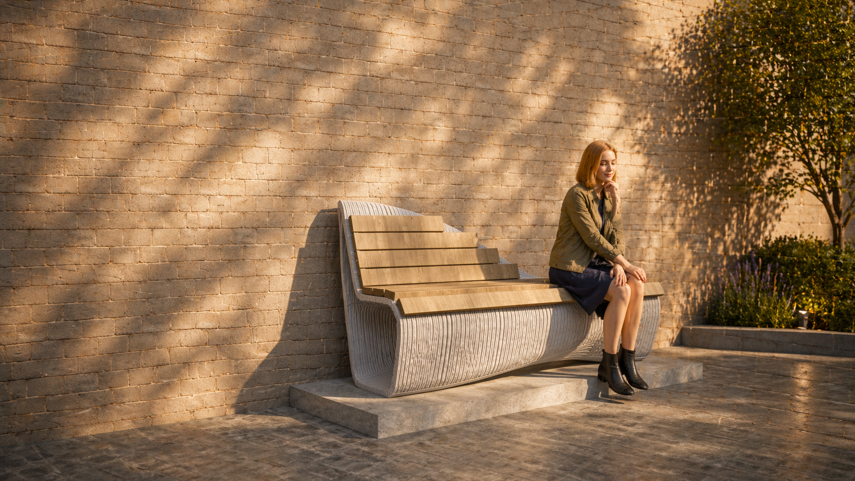 3D Printed Concrete Bench - FLAT Detail View